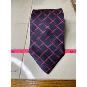John Weitz  by‎ Burma Men's Silk Navy Red Plaid Necktie